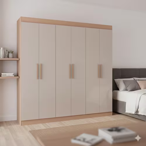 Guarda-Roupa Casal Bartira Ville 6 Portas de Bater 2 Gavetas Internas MDP - 200,5cm de Largura - Avelã/Capuccino