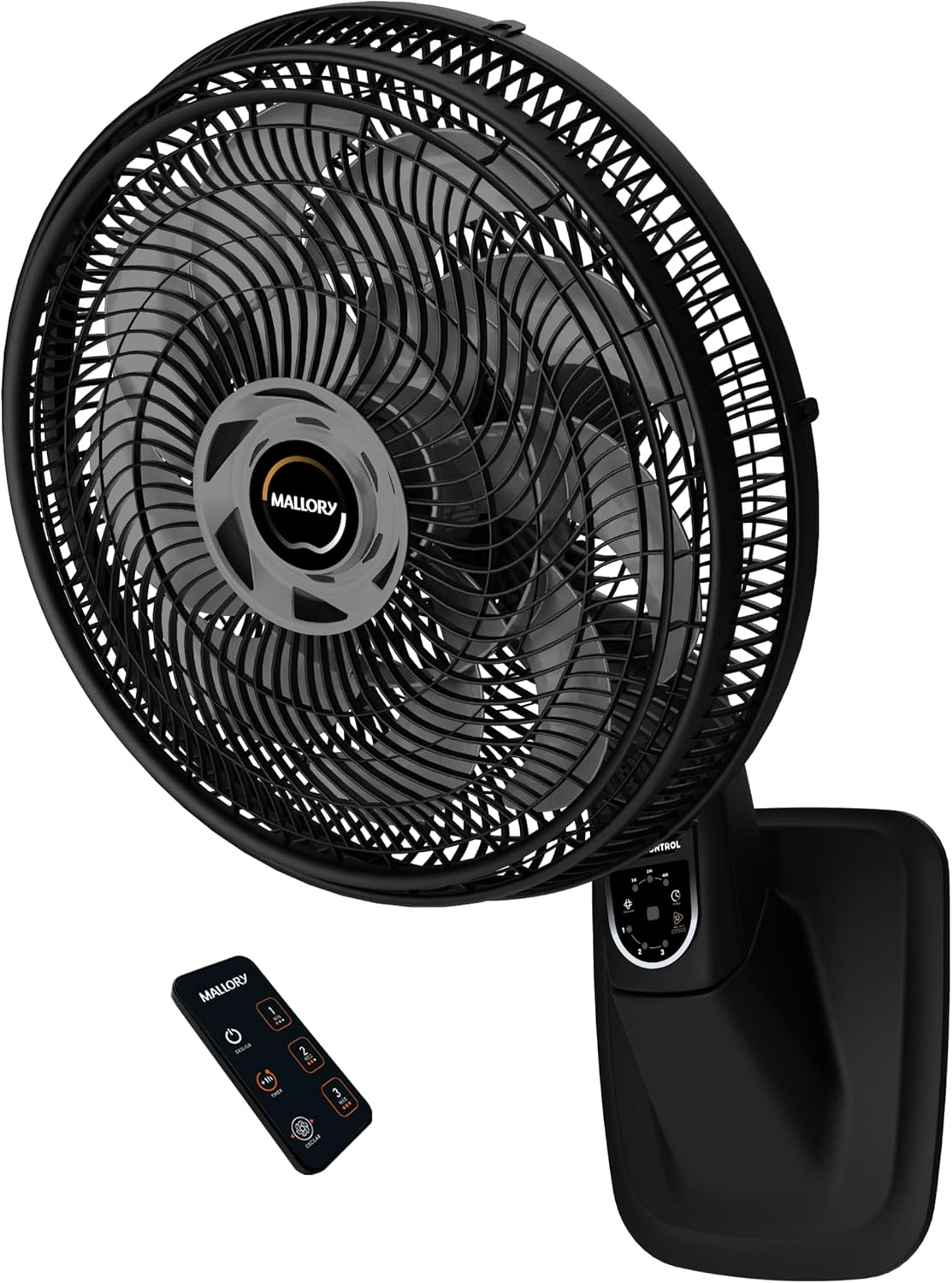 Ventilador de Parede Mallory Smart Control – Controle Remoto, Oscilação Direcionada, Potência de 140W, Sistema Smart Swing, Hélice de 15 Pás – Preto/Grafite - 127V