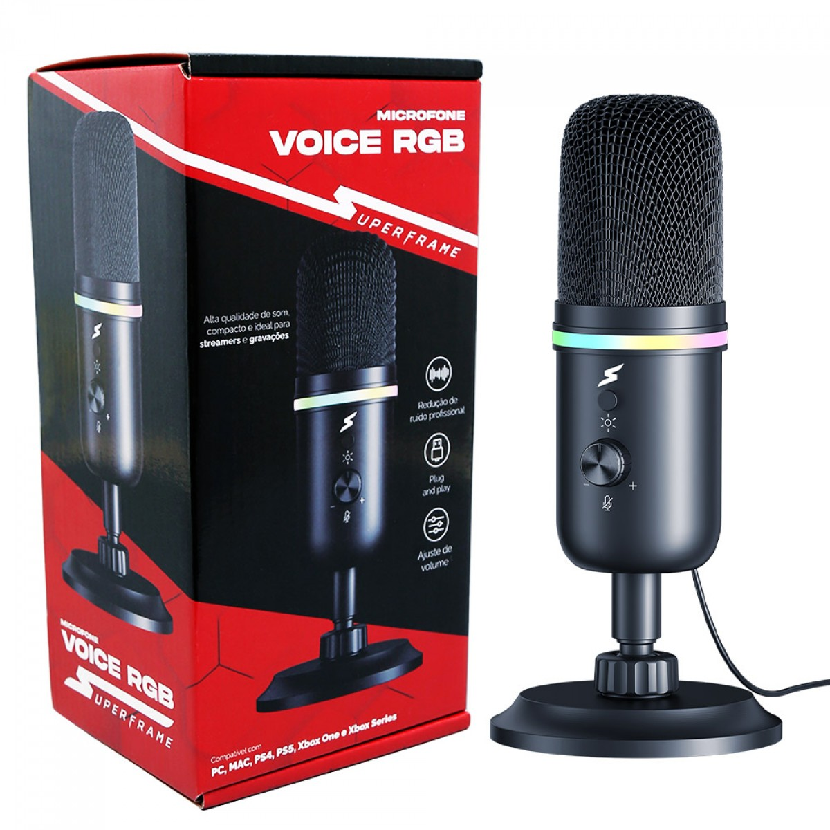 Microfone Gamer SuperFrame Voice, RGB, USB, Black, MSF-VOICE-RGB