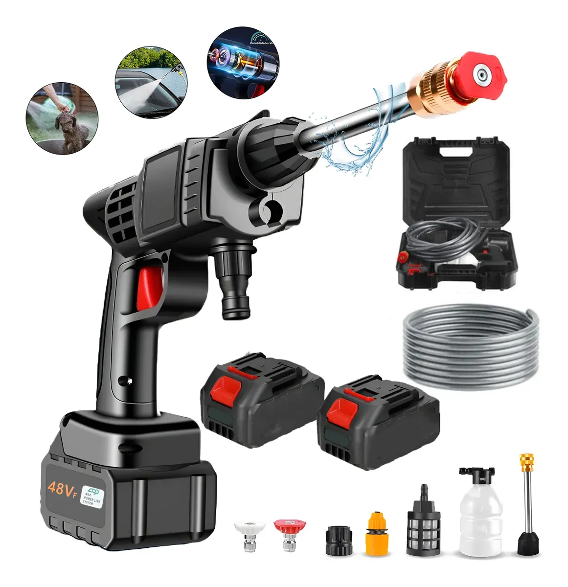 Lavadora Lava Jato Portátil 48v Pressão 2 Baterias   Maleta