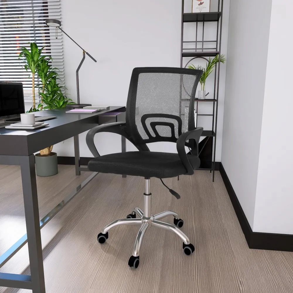 Cadeira Secretária Office Base Giratória Cor Preta