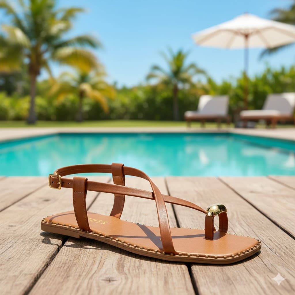 Sandália Rasteira Feminina Lumiss Tira Enfeite Metalizado Bico Quadrado