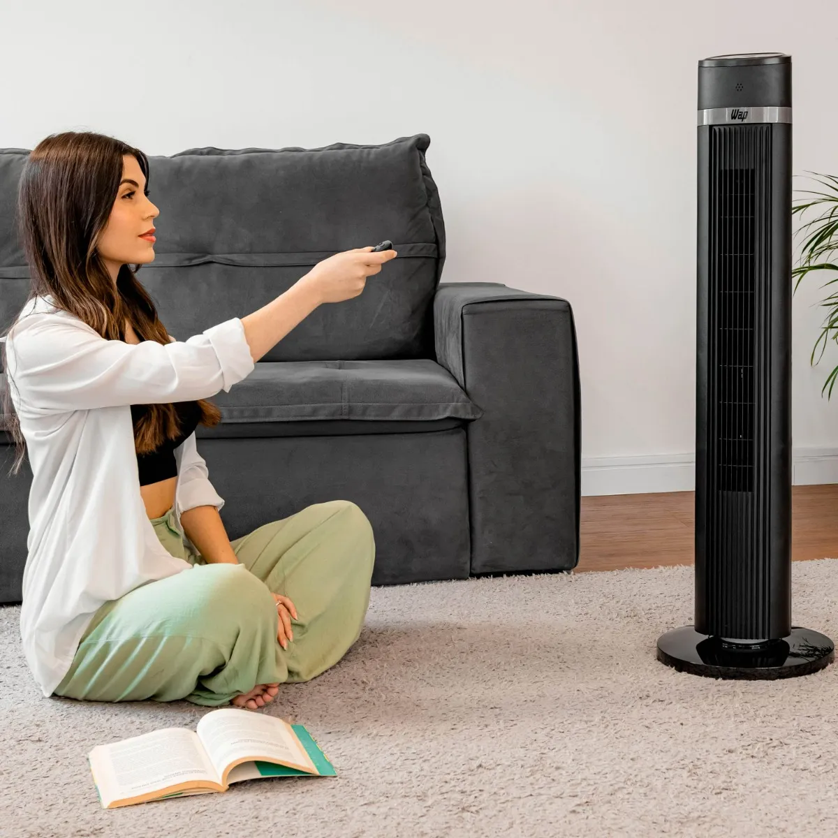 Ventilador Torre AIR SILENCE WAP Silencioso Oscilante com Controle Remoto 4 Velocidades e Desligamento Automático