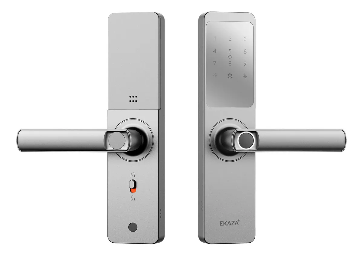 Fechadura Digital Inteligente Senha Cartão Alumínio Cor Prateada Biométrica Lyra Ekmg-t5332 Wifi Ekaza