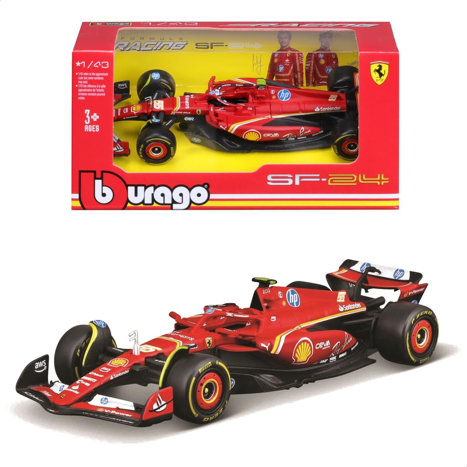 Carrinho Burago F1 1:43 Ferrari Sf-24 Sainz 55 18-36844A - Maisto