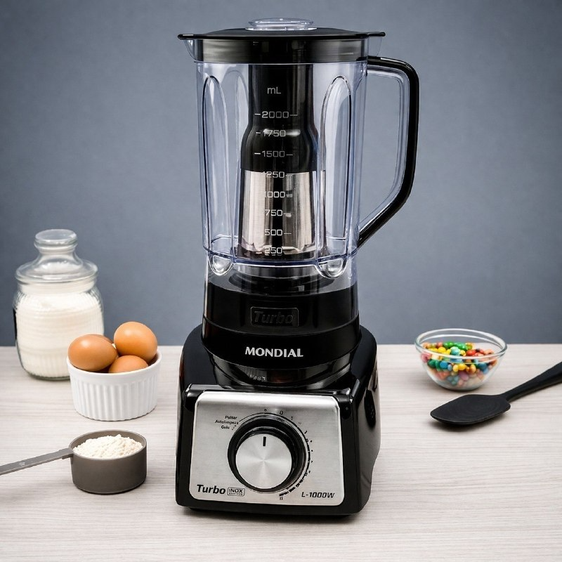 Liquidificador Mondial Turbo L-1100 3L 1100W 12 Velocidades Preto/Inox - 110V