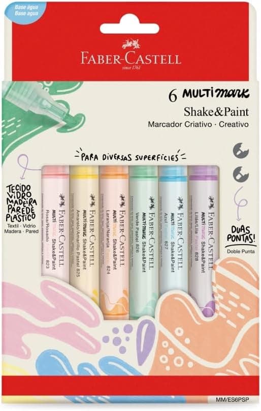 Marcadores MultiMark Multisuperfície Faber-Castell - 6 Cores Pastel - MM/ES6PSP