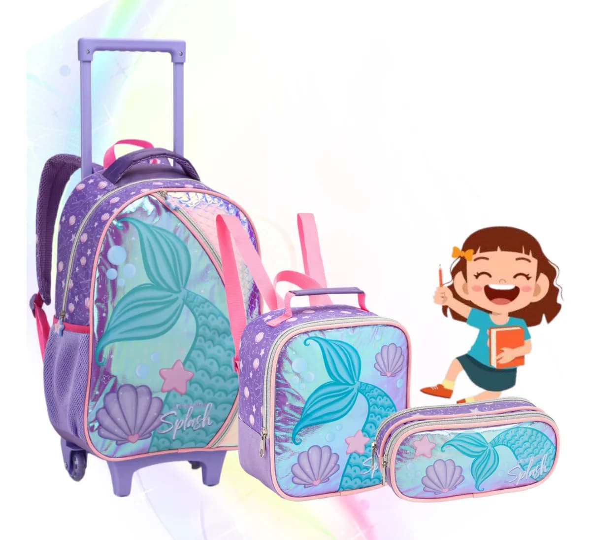 Kit Mochila Rodinha Infantil Feminino Grande Menino C/ Alça