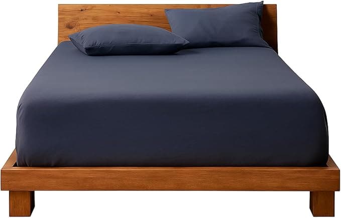 Decolab Jogo de Lençol Malha 100% Algodão Extra Macio - Roupa De Cama Antiácaro, Inclui Lençol Com Elástico (Forro) E Fronhas (Azul-marinho, Casal Simples)