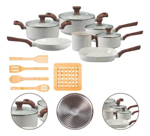 Jogo De Panelas Indução Mimo Cerâmica 12 Peças Mármol Cor Marmol