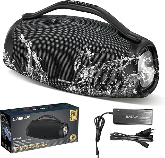Caixa de Som Bluetooth SABALA DR-909 Boombox,39000mAh 36H Bluetooth 5.4, IPX6 TWS, Portátil USB Powerbank (Preto)