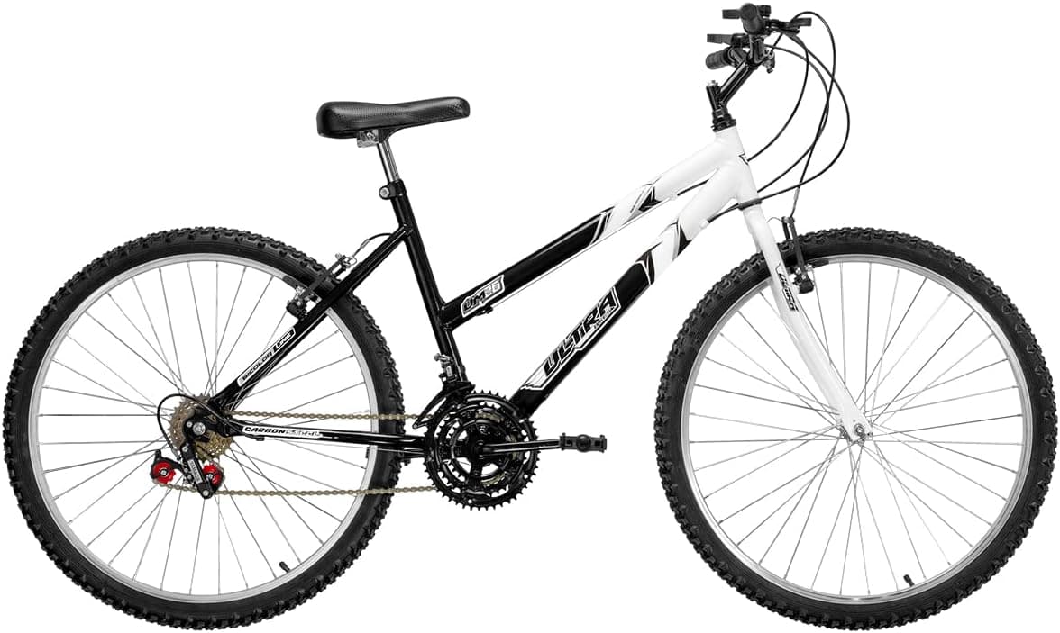 Bicicleta de Passeio Ultra Bikes Esporte Bicolor Aro 26 Reforçada Freio V-Brake,18 Marchas Preto/Branco