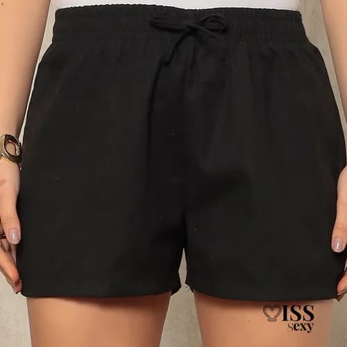 Shorts De Linho Feminino Cintura Alta C/bolso Tecido Premium
