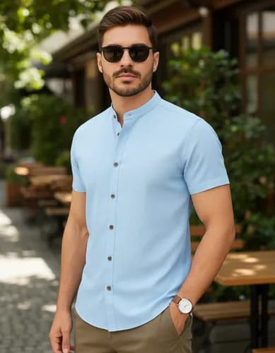 Camisa Masculina Manga Curta Gola Padre Premium Luxo Social