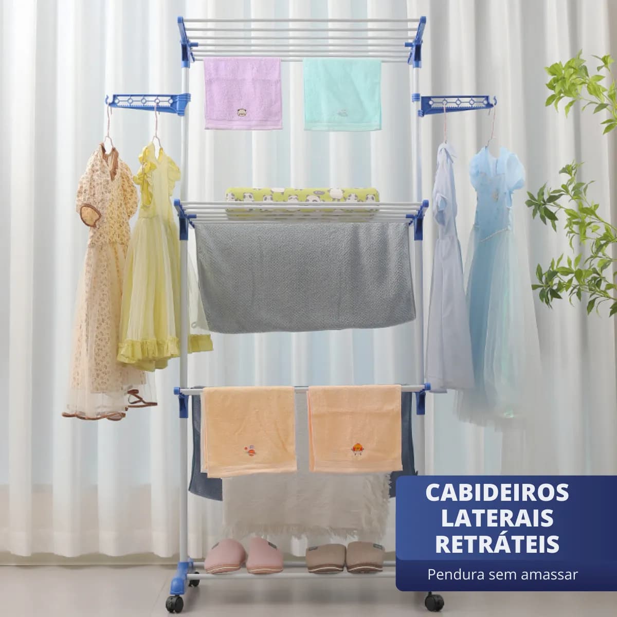 Super Varal De Chão Aço 3 Andares Dobrável Retrátil Resistente Multiuso Grande Super Pratico Para Roupas Com 4 Rodas Vertical Compacto Fácil Montagem Alta Capacidade Secagem Rápida Shokki