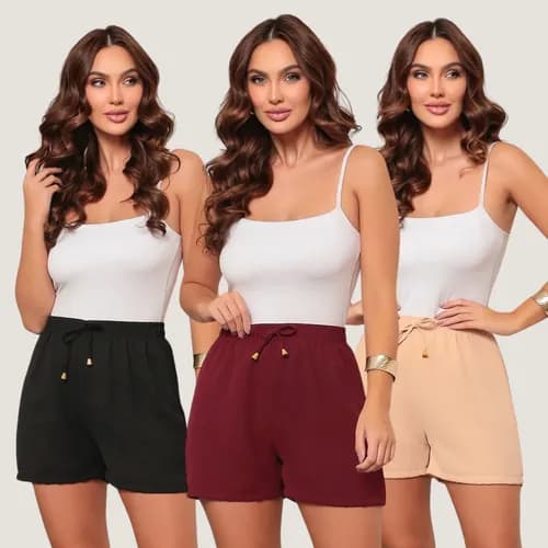 Kit 3 Short Duna Feminino Básico Leve Soltinho Confortável