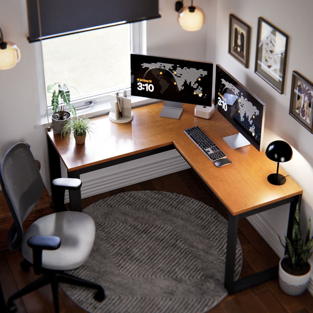 Escrivaninha de Canto Berlim em L MDF MDP Preto Cinamomo Mesa Home Office Escritório Moderna