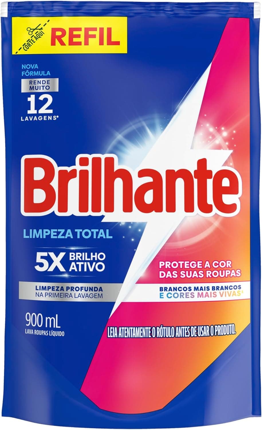 Lava Roupas Líquido Brilhante Limpeza Total 900 ml Refil
