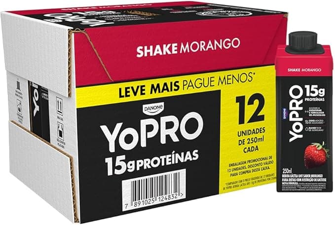 YoPRO Bebida Láctea UHT Morango 15g de proteínas 250ml - 12 unidades