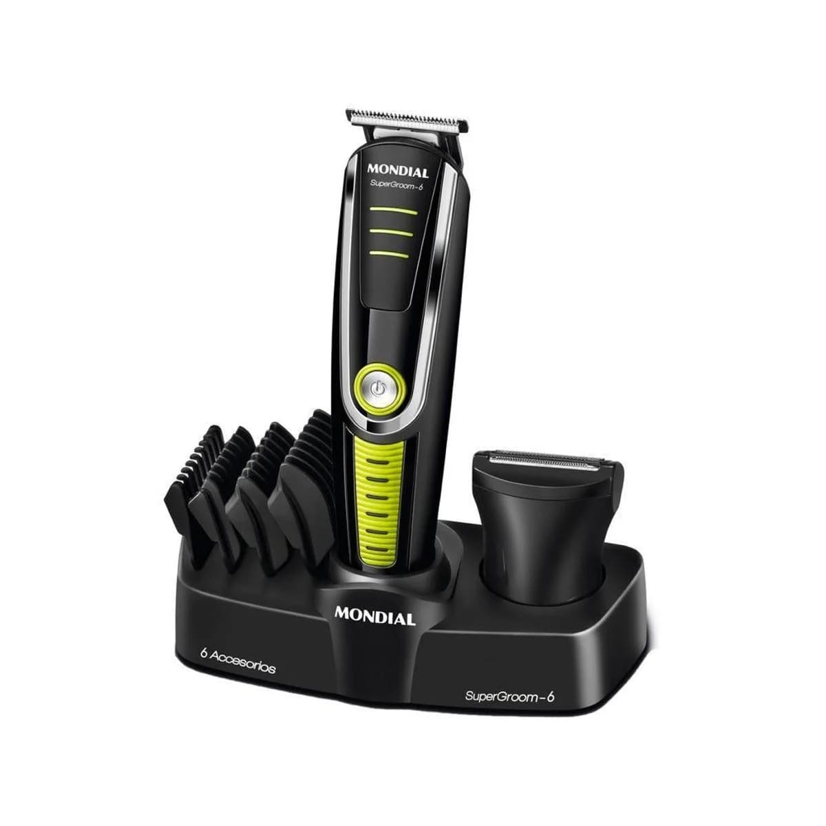 Aparador de Pelos Mondial Super Groom 6 em 1 - Preto verde