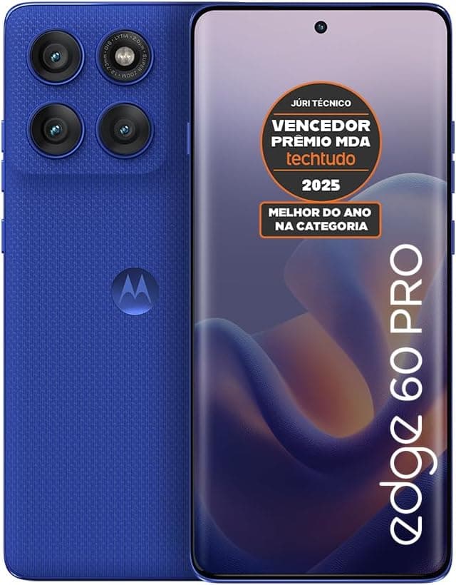 Smartphone Motorola Edge 60 PRO 5G - 256GB 24GB (12GB RAM 12GB Ram Boost) Tela Quad-Curve moto AI 50MP Sony Camera ultrarresistencia militar IP68 IP69 - Azul Marinho