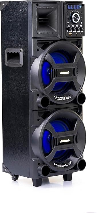 Amvox Caixa de Som Amplificada ACA 1101 Black Duplo 8-1100W RMS, Bluetooth, Equalizador, USB