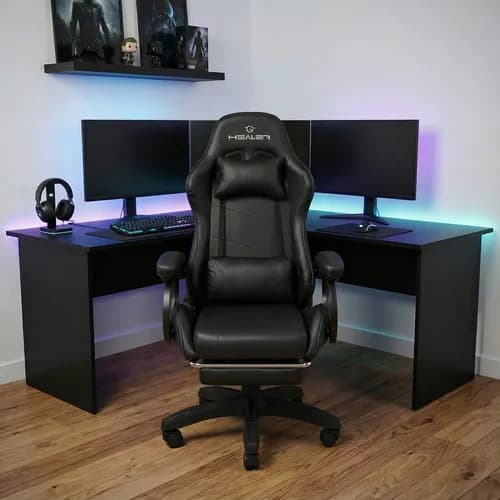 Cadeira Gamer Preto Healer Level Reclinável Com Apoio Pés