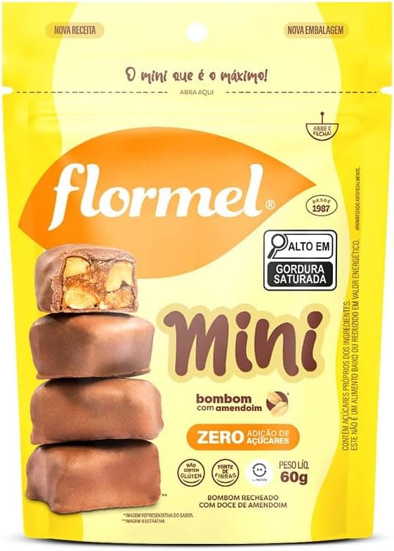Mini Bombom com Amendoim FLORMEL Zero Açúcar 60 Gramas