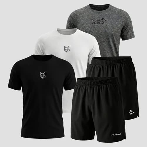 Kit 5 Peças Dry 3 Camisetas E 2 Bermudas Alpha