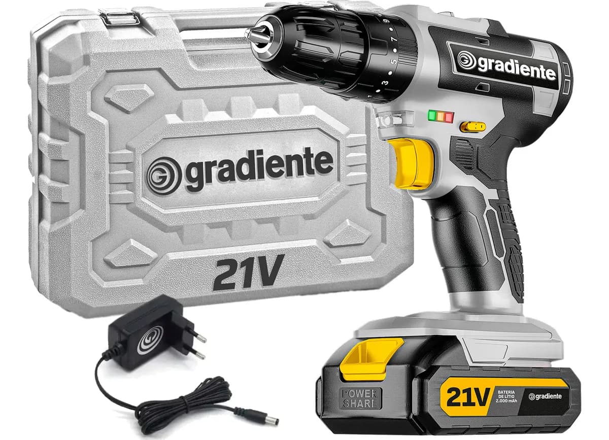 Parafusadeira Furadeira De Impacto Sem Fio 21v Gradiente Gpb21vw 3/8 Com Maleta 60hz Profissional