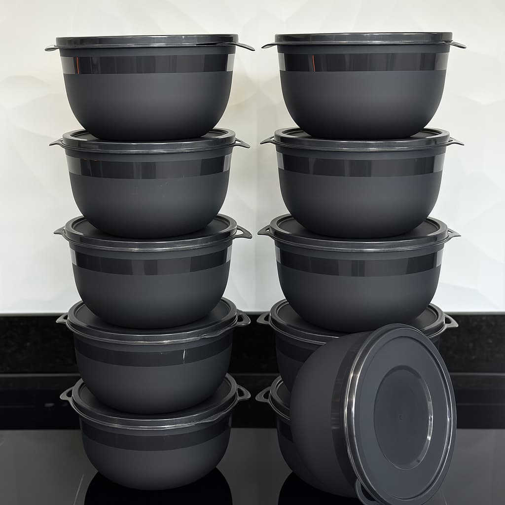 Kit 10 Potes Bowl 1300ml Plástico com Tampa – Marmita Cozinha, Freezer, Micro-ondas e Lava-Louças.