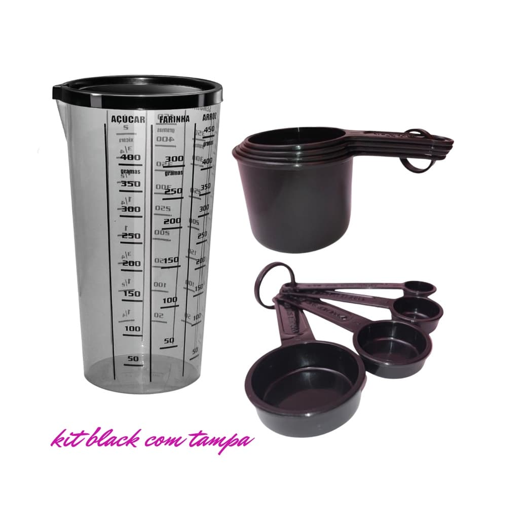 Kit medidores 9 peças total black medida copo com tampa - Não Erre Nas Medidas Das Suas Receitas Na Cozinha