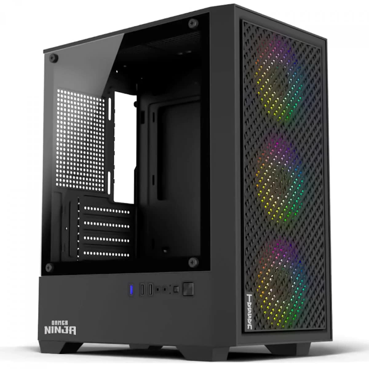 Gabinete Gamer Ninja Tessen, Mid Tower, Vidro Temperado, M-ATX, Com 3 Fans Rainbow, Sem Fonte, Preto, GN-CS-MTBSF