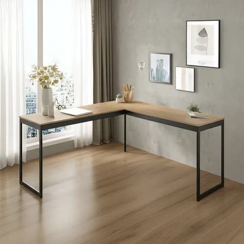 Mesa Em L Industrial Escrivaninha De Canto Nórdico Vintage Ferro E Madeira Laminado Com Preto E-led Meslmagn E-led Brasil 150x74x45