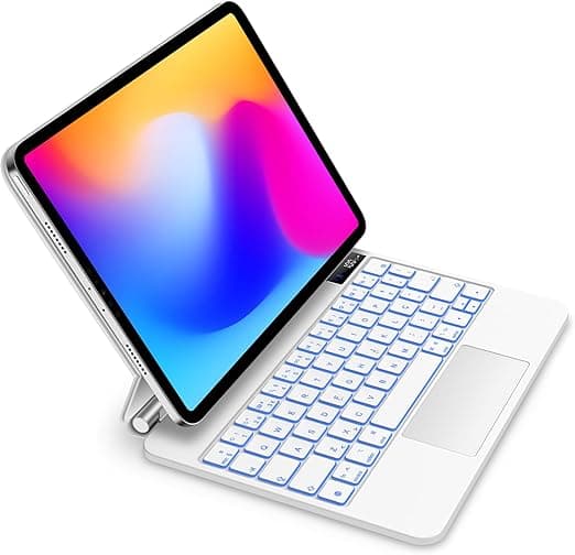 Capa com Teclado Bettdow para iPad Pro 11" e Air 10,9"/11", Trackpad e Tela LCD, Compatível com 4ª/3ª/2ª/1ª Geração, Branco