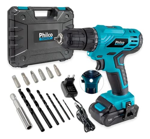 Kit Parafusadeira E Furadeira A Bateria 12v Maleta+ Brocas Azul 60hz