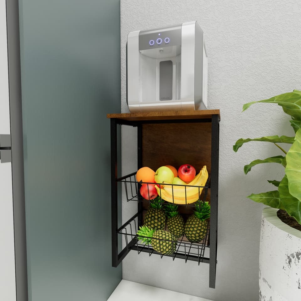 Fruteira De Cozinha Parede Industrial Vertical 2 Cestos