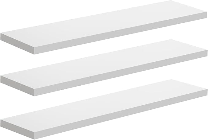 PRAT.K Kit 3 Prateleiras Brancas 1,5x10x40 cm – Com Bucha (Decorare), Compactas e Versáteis