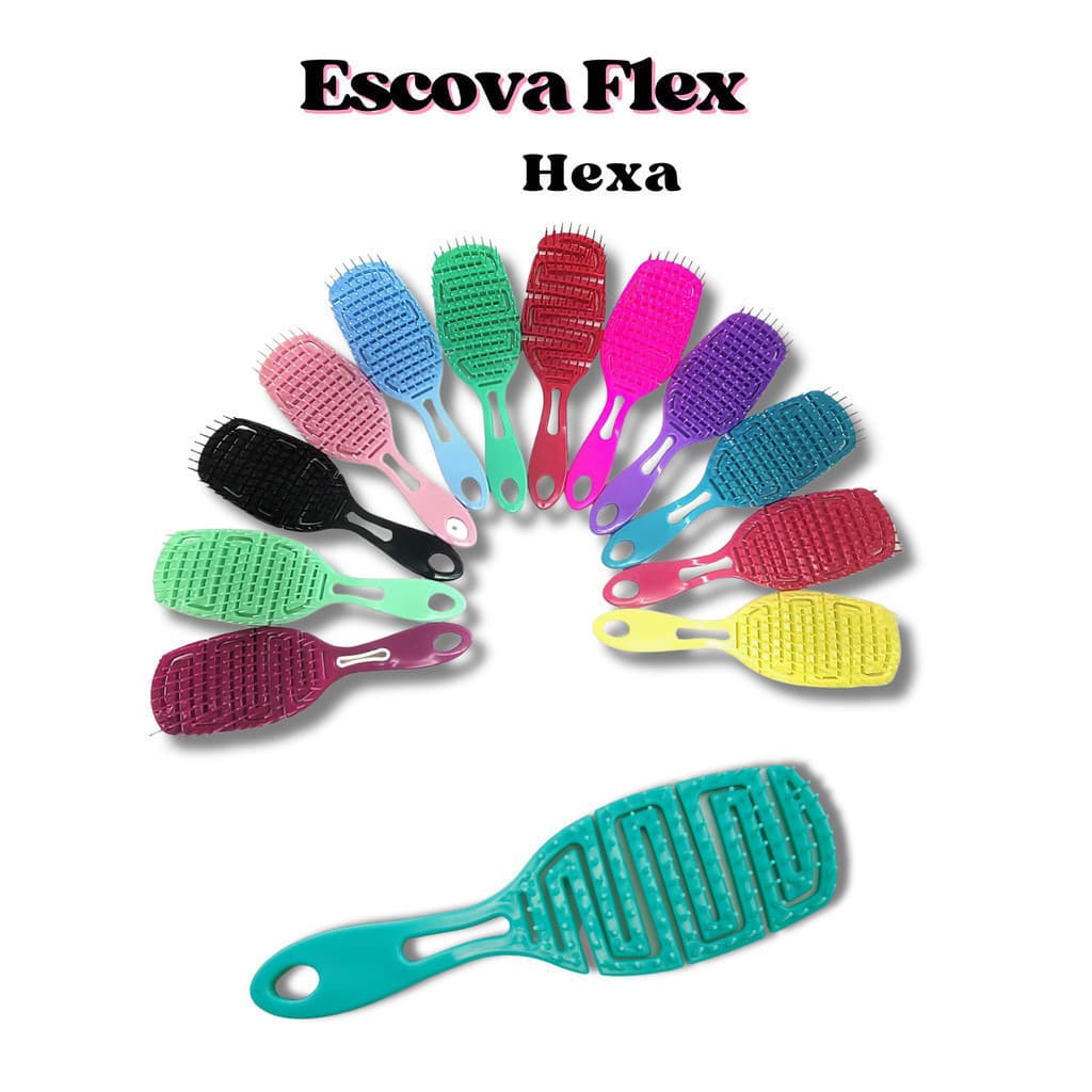 Escova Flex Hexa Profissional Desembaraçante Cabelos Secos e Molhados – Várias Cores