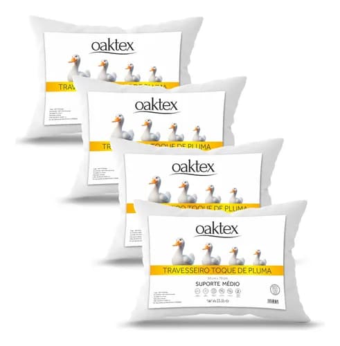 Kit 4 Travesseiros 50x70 Toque De Pluma Médio Antialérgico