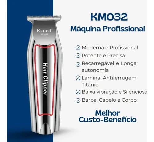 Máquina de Acabamento Trimmer Cabelo Barba Recargável Profissional