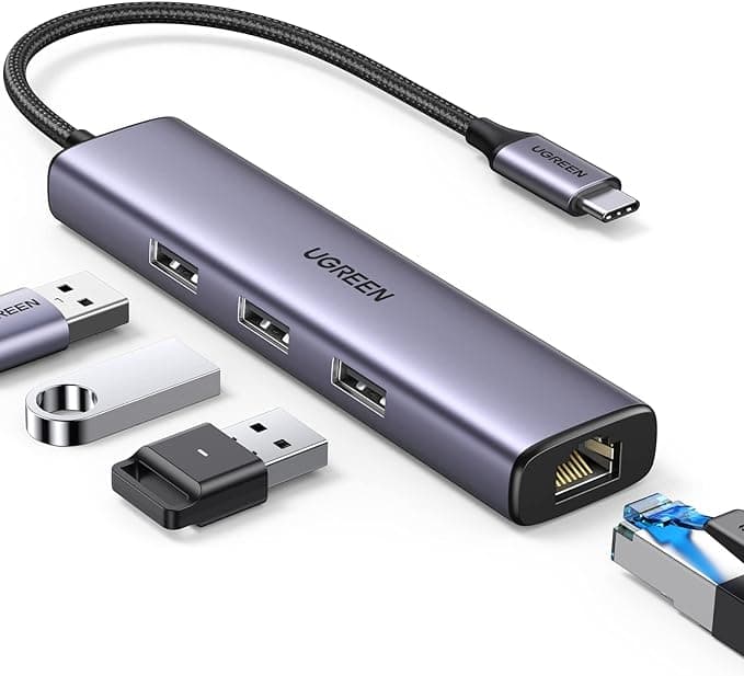 UGREEN Adaptador USB C para Ethernet, 4 em 1 USB C Hub Ethernet com 3 portas USB 3.0/Gigabit Rj45, Plug