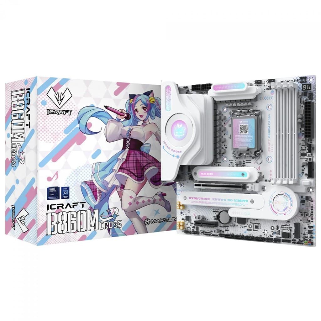 Placa Mãe Maxsun iCraft B860M Cross, Chipset B860, Intel LGA 1851, mATX, DDR5, Branco