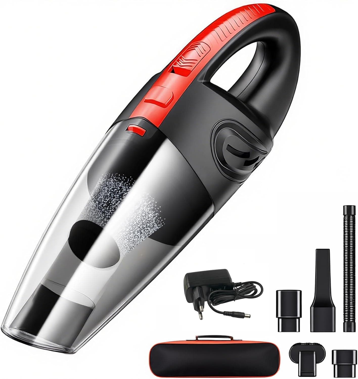 Aspirador de Pó Portátil Sem Fio, 120W Alta Potência com Sucção Poderosa, Uso Seco/Úmido, Recarregável, para Carros e Casa, Filtro Lavável, Inclui 7 Acessórios, Preto (vermelho)