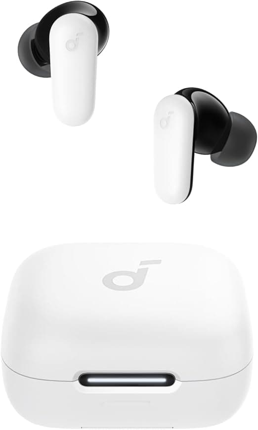 soundcore P30i da Anker, Fone de Ouvido Bluetooth 5.4 com Cancelamento de Ruído Adaptativo, Graves Poderosos, 45H de Reprodução, Estojo 2-em-1 com Suporte para Celular, IP54, Fone sem fio TWS, Branco