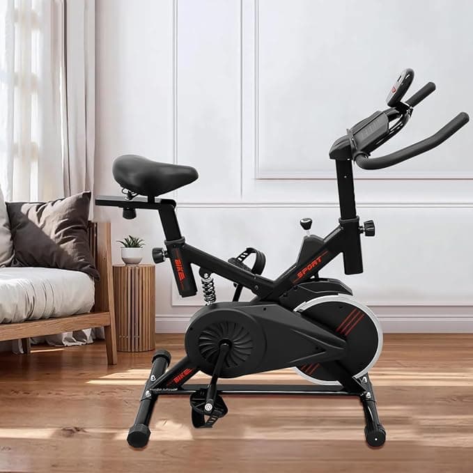 Bicicleta Ergométrica Vertical com Amortecimento MAX, 4kg, Compacta e Estável, Ideal para Treino em Casa, Preto/Vermelho