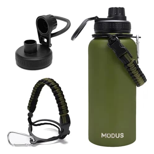 Modus Garrafa Térmica Inox 1000ml Com Alça Paracord Verde