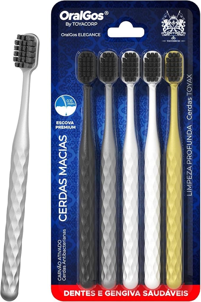 Escova de Dente Adulto, 5 Unidades, Cerdas de Carvão Ativo, Macia