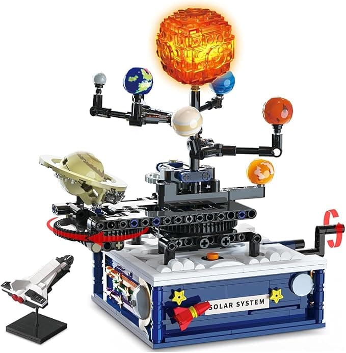 Conjunto de Blocos de Montar Construção Sistema Solar - Brinquedo de Planeta Giratório, Inclui Nove Planetas e Conjunto de Foguetes