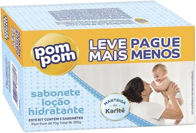 Kit Sabonete em Barra Pom Pom Loção Hidratante com 5 unidades de 70g cada